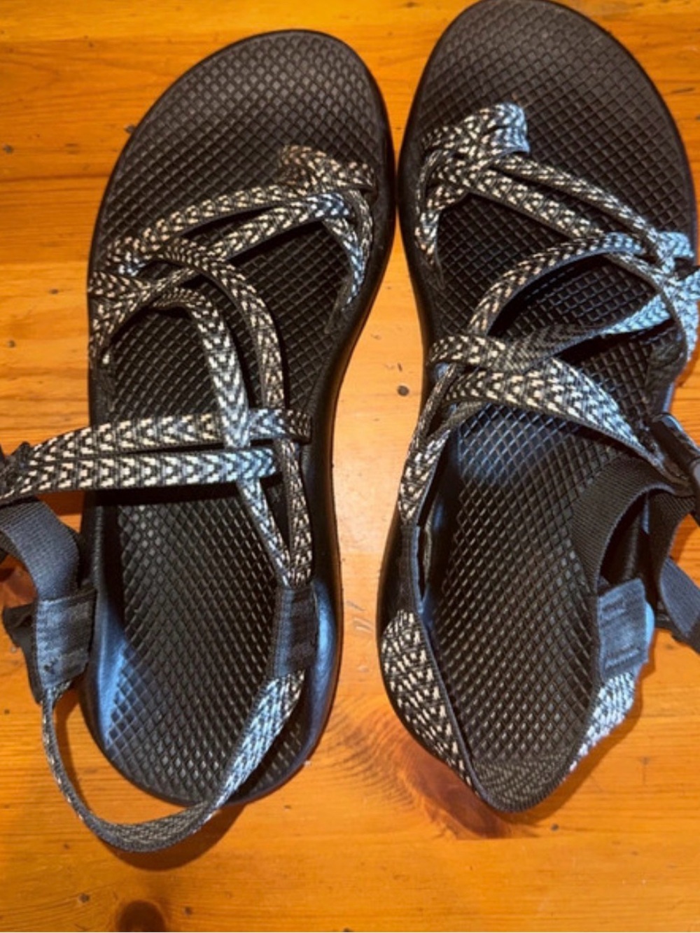 Chaco Black Sandals with Gray Patterned Straps